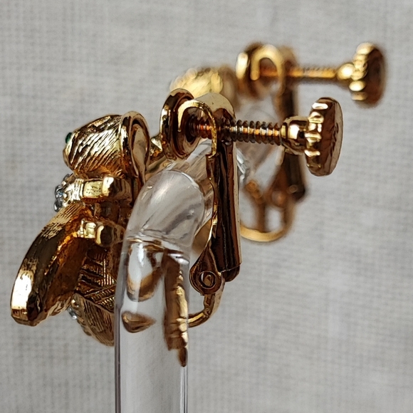 Bee Clear Rhinestone Earrings Comfort Screwbacks Clips Vintage Signed PAT D - Picture 8 of 15